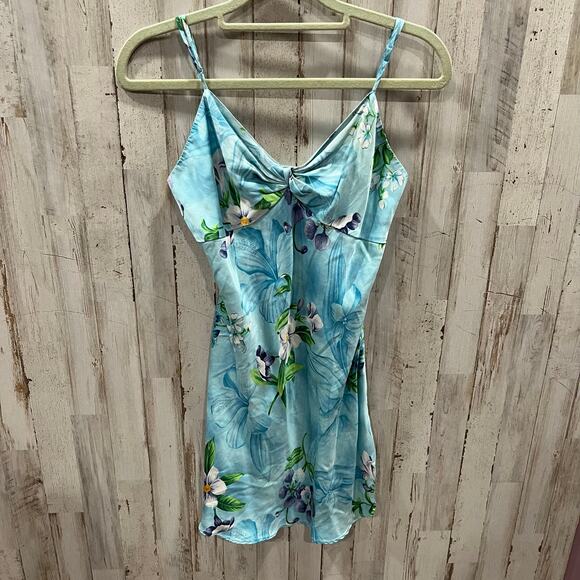 90s Victoria’s Secret Silk Blue Tropical Floral Vintage Chemise Slip Dress Small - Picture 1 of 7